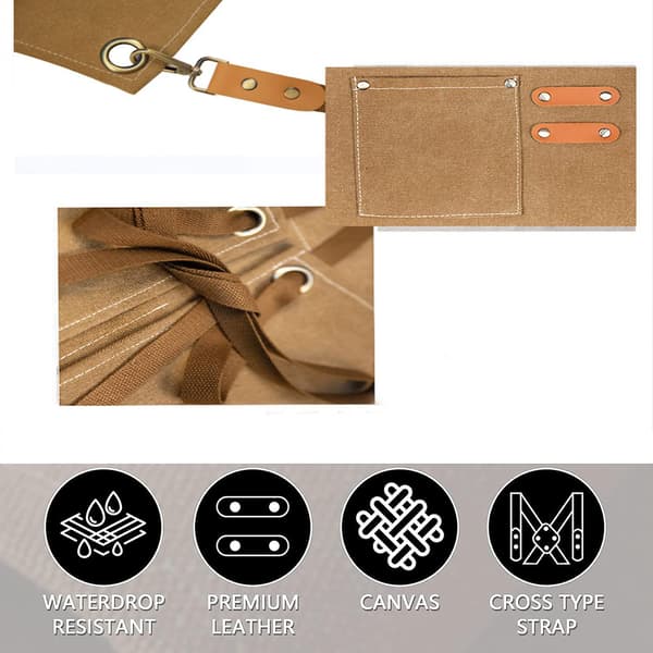 Grillforkle for menn, forlenget lerret, vanntett arbeidsskit, kryssryggdesign, sveiseforkle (kaffe)