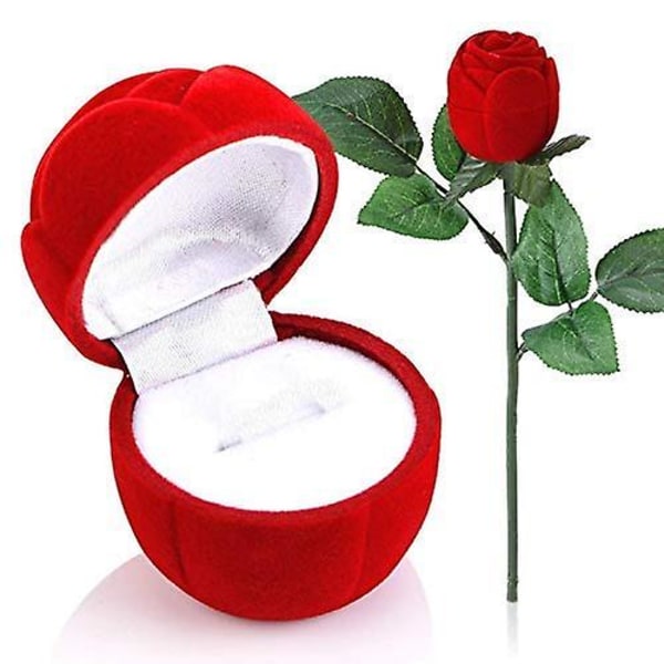 Ring Box Rose Head Med Långt handtag Långskaft Flower Box Ring Ringetuis Ringbox Ring Box Packning För vigselringar