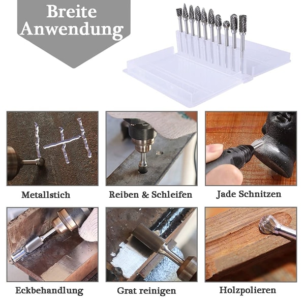 10 st Tungsten Carbide roterande borrar, metallborrslipningssats för
