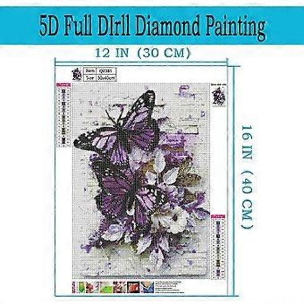 1 st Målningskit för Vuxna DIY 5D Rund Full Borrning Fjäril Blommor Diamantkonst Vuxen 5d Diamantmålning Mycket Lämplig för Hemfritid och Vägg