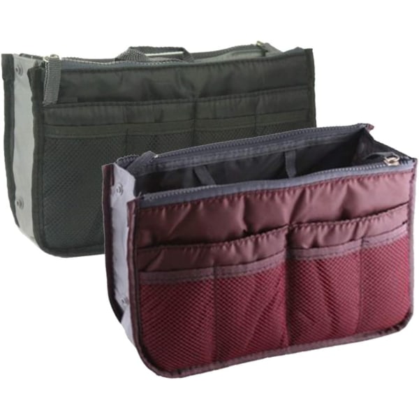 Set med 2 organisatörspåse Invändig förvaringsväska för handväska eller resväska (olika färger tillgängliga) (svart+burgunder, 2 påsar)