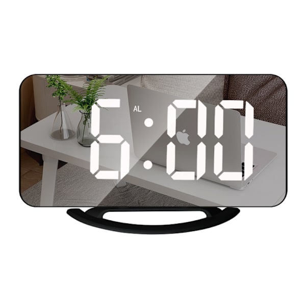 Svart vit ljus digital väckarklocka LED spegel väckarklocka Numb