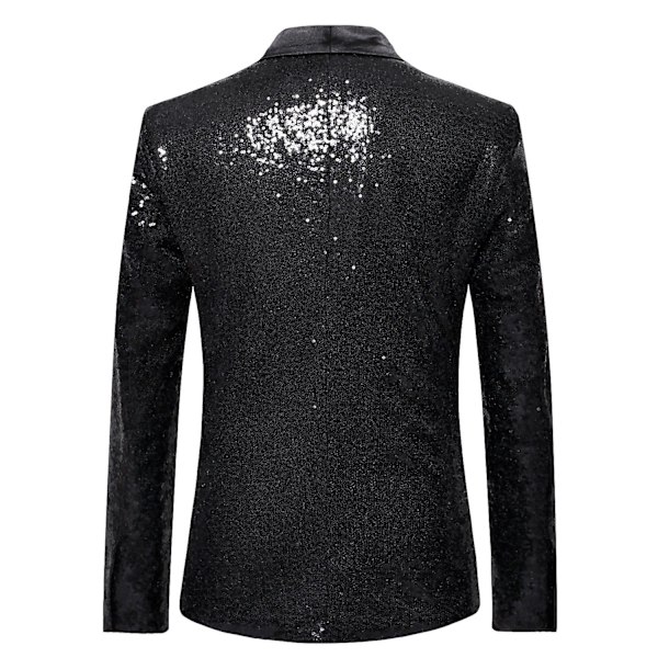 Herr Sequin Casual Blazer Fest Bröllop Höst Vinter Regelbunden Rock Casual Jacka（L Svart）