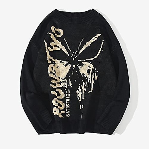 Dame Genser Butterfly Jacquard Løs Casual Genser Fashion Trendy Varmende Genser For Vinter Julegave（M Svart）