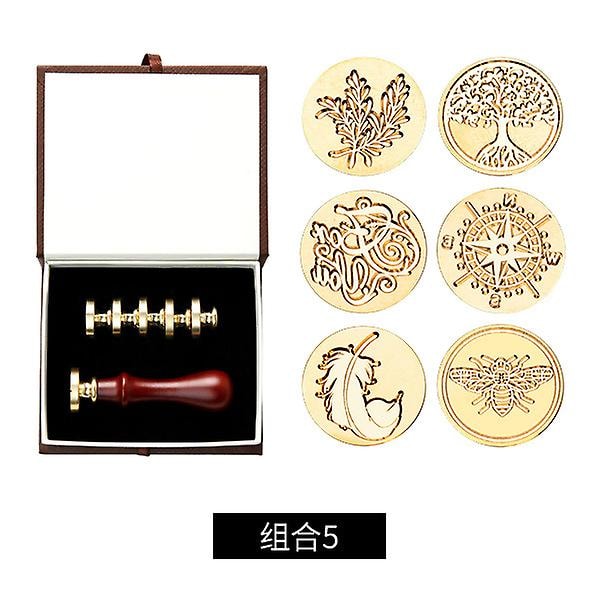Vaxförseglingstämplar Set Avtagbart Försegling Kopparhuvud Vintage Klassisk Fancy Tätningstämpel Kit Med Presentask (5)