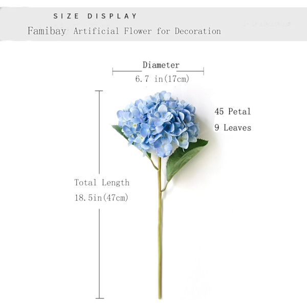 Konstgjorda blommor Blå Hortensia 3PC Konstgjord Hortensia Blomma