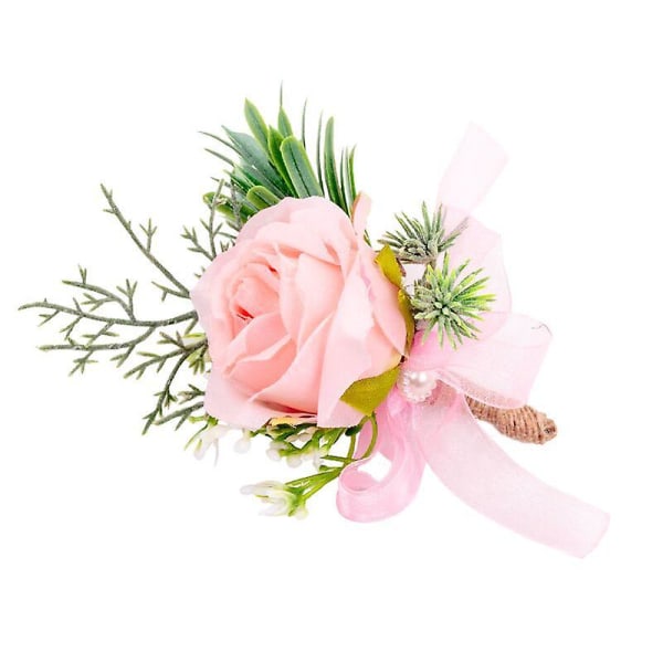 Bryllupscorsage håndledsblomster for brud og brudgom, håndledsblomster for brudepiker (rosa)