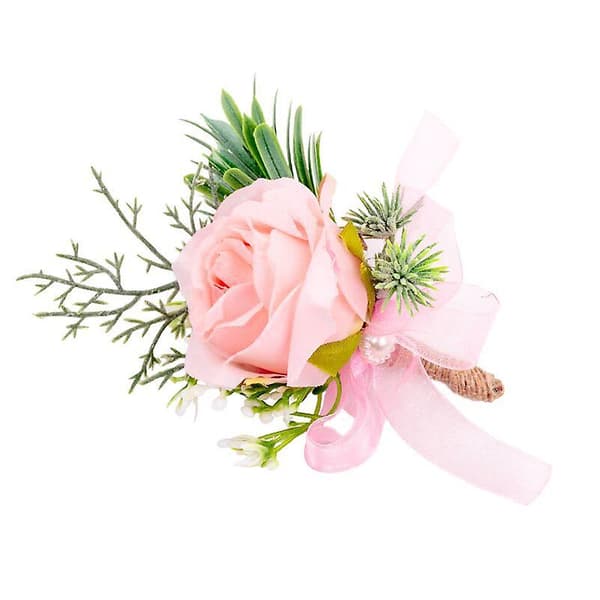 Bryllupscorsage Håndledsblomster Til Brud Og Brudgom, Håndledsblomster Til Brudepiger (Pink)