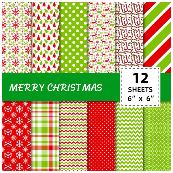 12 pieces of Christmas pattern paper for DIY scrapbook card decor