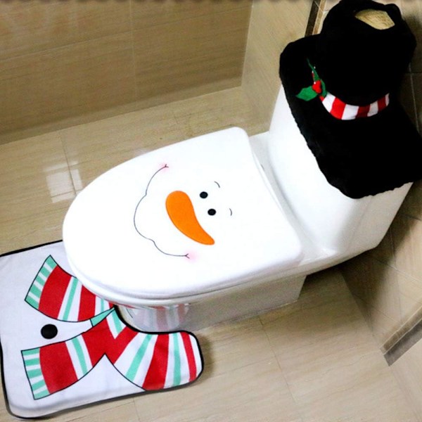 Jouluaiheinen wc-koristesarja - Lumimies, wc-istuinsuojus, wc-matto,