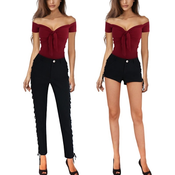 Dame Off Shoulder Topp Kort Erm Tie Front T-skjorte Bluse for Daglig Dating Shopping Reise (RedM) Red M