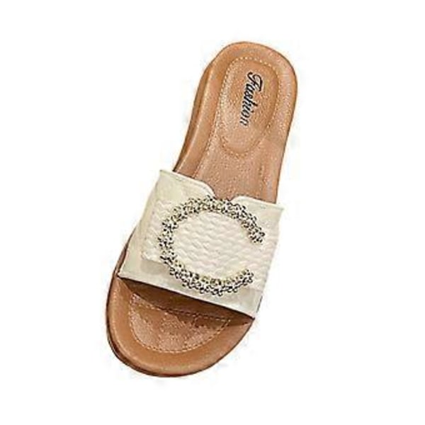 Slippers for kvinner, slip-on sandaler, myke, komfortable for stranden, åpen tå, festsko, sklisikre såler, moteriktige slides, flate sandaler for kvinner (Hvit lengde 24.5cm) White Length 24.5cm