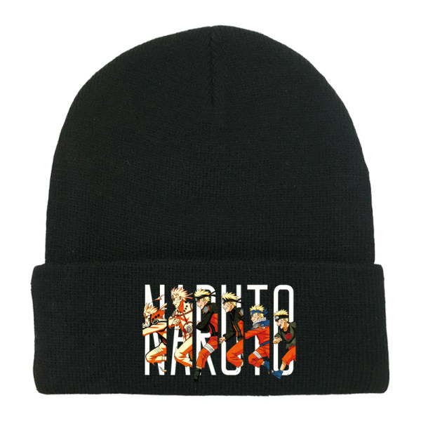 Naruto stickad mössa Imprint Simple Trend Svart Hip-hop Curling Hat-3