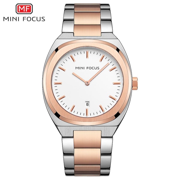 Minifocus Fashion miesten watch japanilainen liikekalenteri Double Circle vedenpitävä watch 0319g (Silver Rose)
