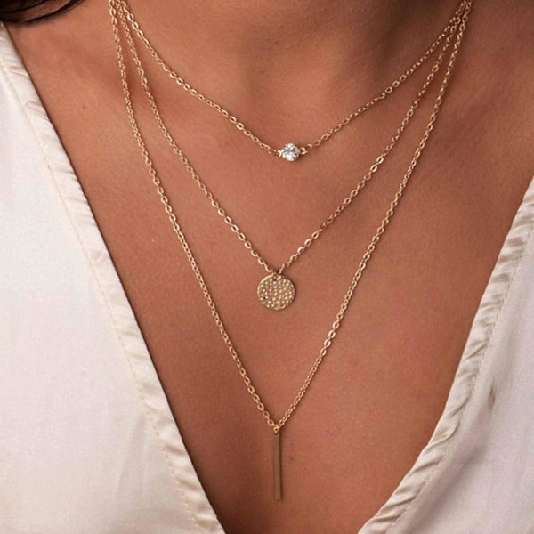 Boho flerskiktat myntskiva halsband choker guld strass barhänge halsband flerskiktat vintage halsband kedja smycken för kvinnor och flickor