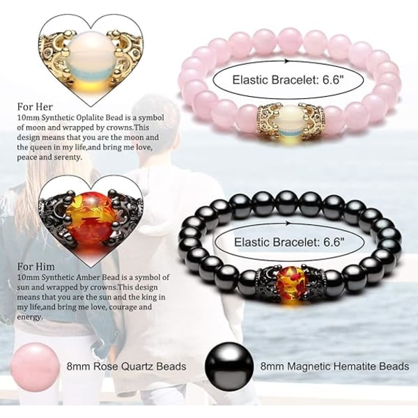 KingQueen Crown Distance Couple Bracelets for Men Women 8mm Natur