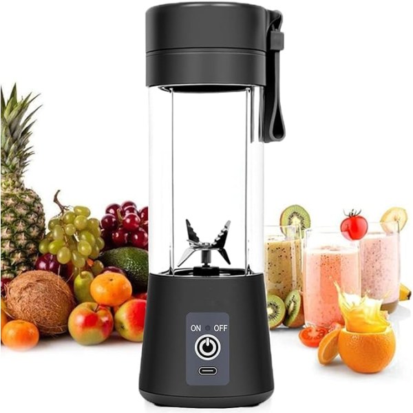 Bærbar Blender Mini Blender Smoothies Shakes Juicer Cup USB Genopladelig Seks Blade i 3D til Superb Blanding 400mL Sort