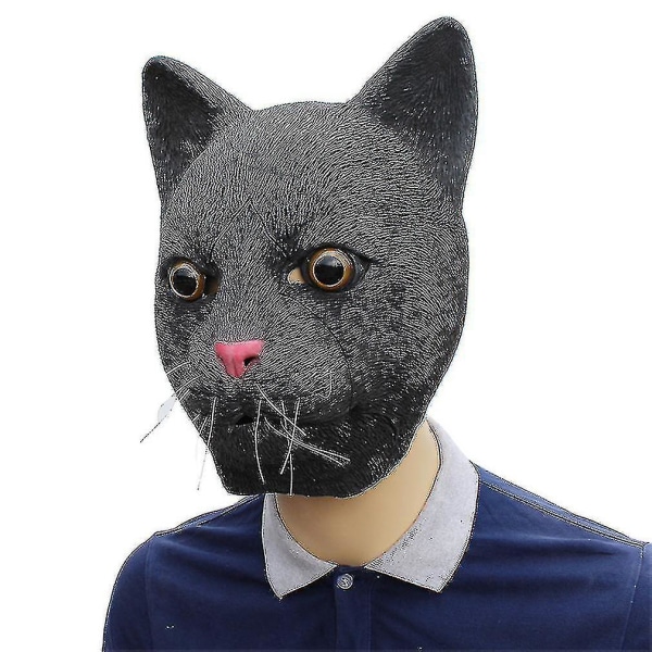 Svart katt latexmask Halloween karneval fest djur huvudbonad