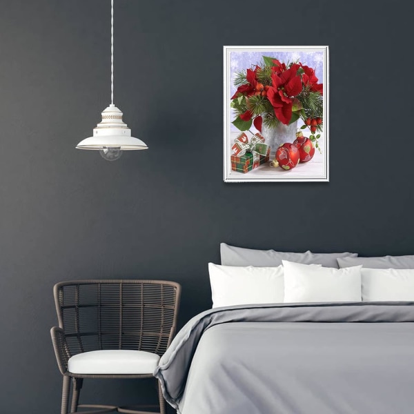 30 × 40 cm diamantkunstmaleri, DIY 5D Christmas Red Flower Diamo