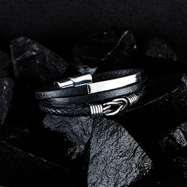 Svart läderarmband för män, läderarmband, läderband, flätat äkta läder, brett läderarmband