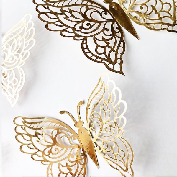 24pcs 3d Butterfly Wall Stickers 3 Sizes Butterfly Wall Decals Room Wall Decoration For Bedroom Party Wedding Decors（Gold）