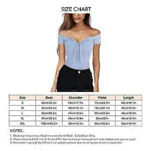 Dame Off Shoulder Top Kortærmet Tie Front T-shirt Bluse til Daglig Dating Shopping Rejse (blåL) blue L