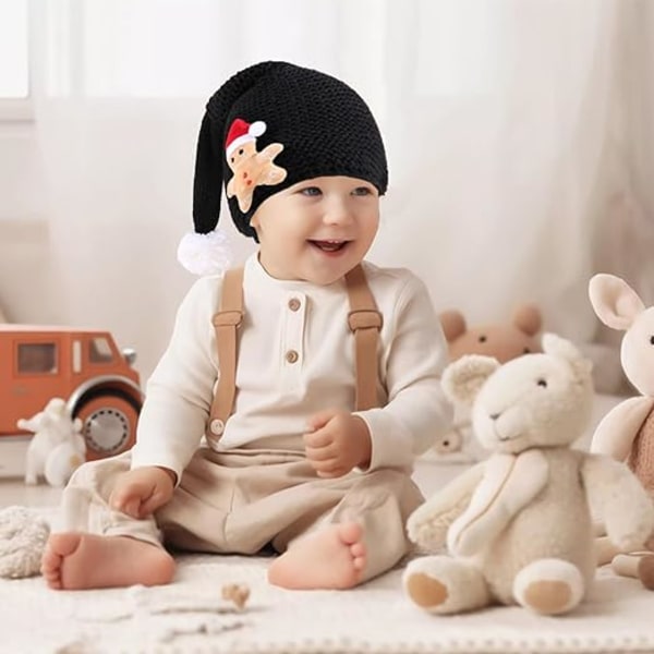 Svart julhatt, baby 1-4 år, vinterhatt, julmotiv