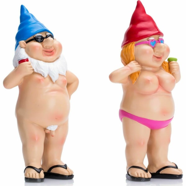 Setti 2 Naughty Naked Nude Statuary Garden Gnomes Funny Statue N