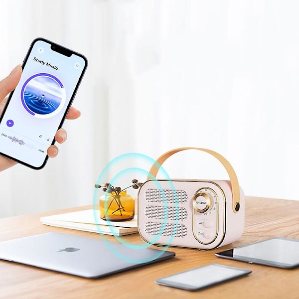 Retro Bluetooth-högtalare i gammaldags klassisk stil med stark basförstärkning, hög volym, trådlös Bluetooth-anslutning, rosa