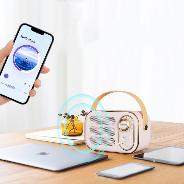 Retro Bluetooth-høyttaler i gammel stil med klassisk design, kraftig bassforsterkning, høy lydstyrke, trådløs Bluetooth-tilkobling, rosa