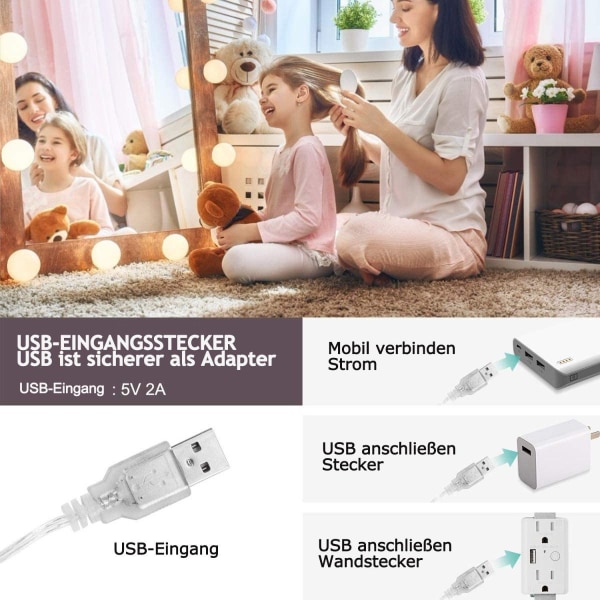 (6 stk) LED-speil, LED-speil lys, 3 fargemoduser, sminkebordlys, sminkebelysning