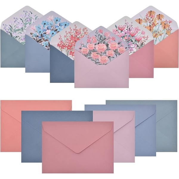30 mønsterkonvolutter, blomsterkonvolutter, brevpapir og blomsterkonvolutter