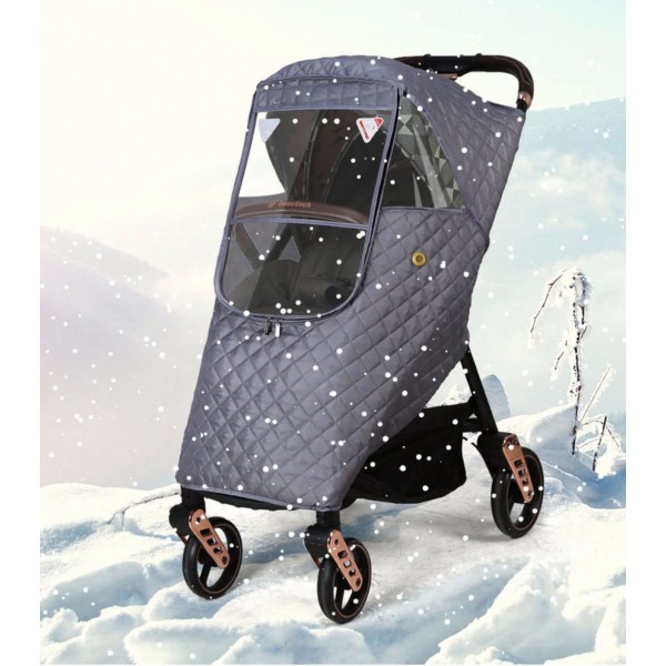 Grå regnskydd för barnvagn, väderskydd för barnvagn, barnvagn