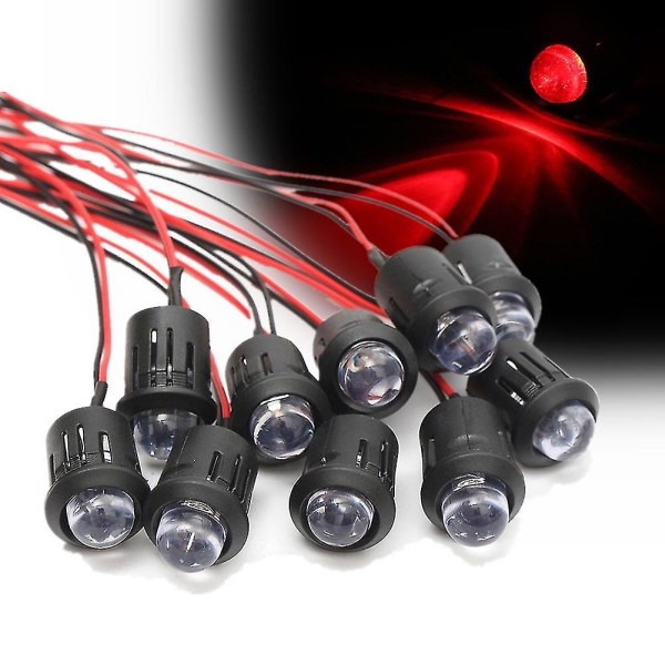10 kpl/setti 12v 10mm esikytkentäiset vakio-LED-lamput, erittäin kirkkaat, vesitiiviit, 20 cm:n esikytkentäiset valkoiset LED-kaapelit