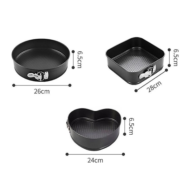 3 stk. bageform i kulstofstål, bageudstyr, non-stick kageform