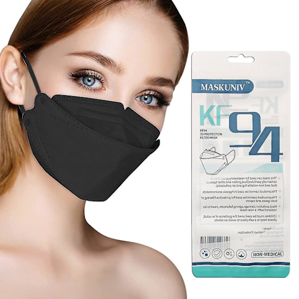 50 stk. engangsansigtsmasker Kf94 masker Anti-støv ansigtsmasker Voksne farverige Kf94 beskyttelsesmasker（Sort）