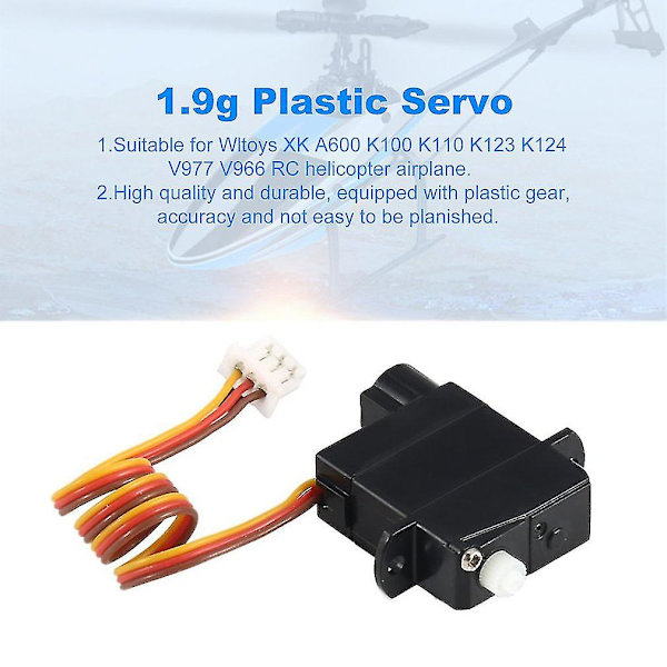 1,9 g plastservo för Wltoys Xk A600 K100 K110 K123 K124 V977 V966 Rc helikopter flygplansdel tillbehör