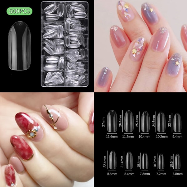 Fake Nails, 500 Pieces Acrylic Nail Capsules Clear Nails