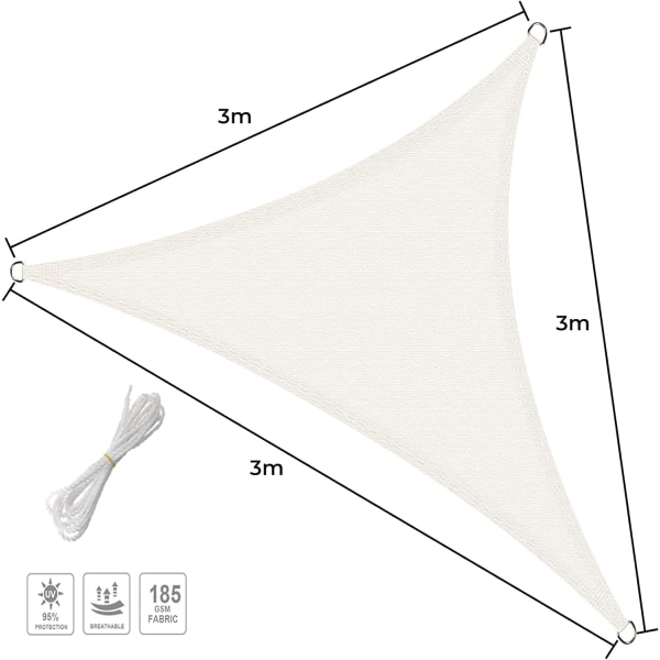 Triangulär skuggskydd 3x3x3m, andningsbar HDPE skuggskydd 98% UV P