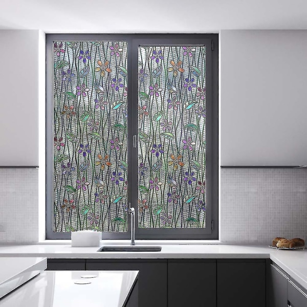 Flower Window Film, sekretess-målat glas-klistermärke, självhäftande skuggande hemdekal