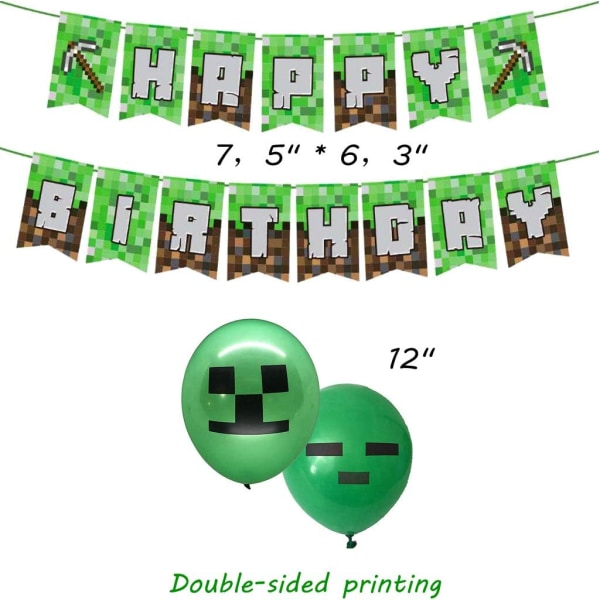 Videospillfestartikler Happy Birthday Game Banner, 24 stk Videospillballonger