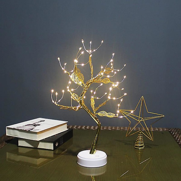Bordplate Bonsai Lighted Tree Led Juledekorasjoner Bordtre Lampe Lys（Gullblad）