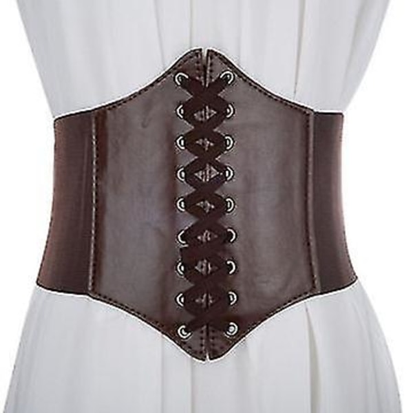 Women Corset Wide Waist Belt Pu Leather Slimming Waistband Elastic High Waist Shaping Girdle Coffee