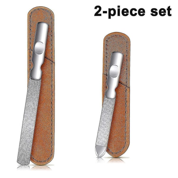 2 st nagelfilar i rostfritt stål med case, dubbelsidiga metall nagelfilar