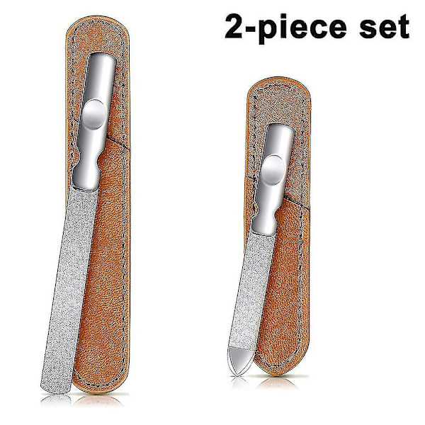 2 st rostfria nagelfilar med läderfodral, dubbelsidiga metallnagelfilar