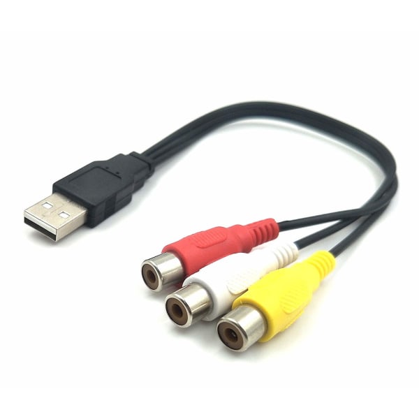 USB2.0 A hann til 3 RCA hunn Splitter Audio Video AV Kompositt Adapter Kabel