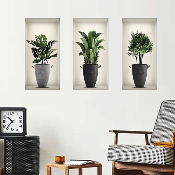 3st 3d-effekt väggdekor krukväxter dekorativ självhäftande film väggdekor väggdekoration för sovrum vardagsrum kontor