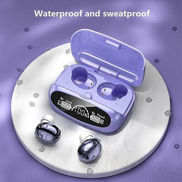 M32 Mini Bluetooth 5.1 Hörlurar Tws Trådlösa Hörlurar Med Mikrofon Vattentäta Sport Bluetooth Hörlurar Headset 2000mah(Lila)（Grå）