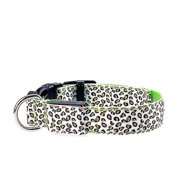Leopard Led Justerbar, Nattsäkerhet Nylon Lysande Hundhalsband Grön-xl42-56cm Aespa