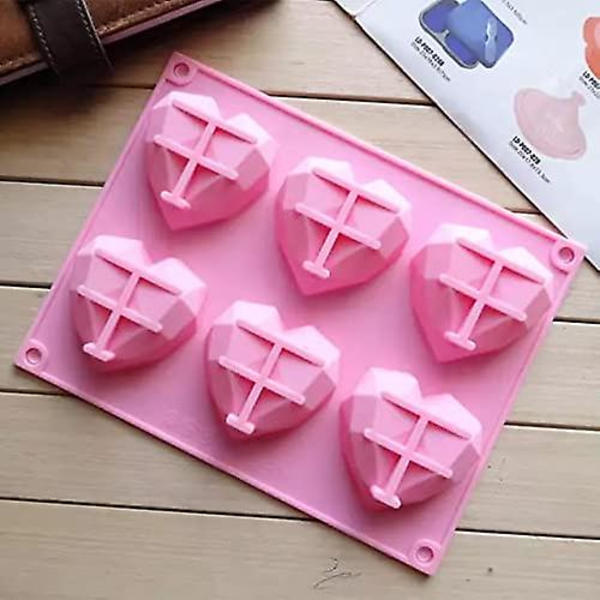 Choklad Silikon Dessertform 6 Hålrum 3d Hjärtform Används För Tårta Godis Chokladtårta Gelé Handgjord 6 Hål Rosa